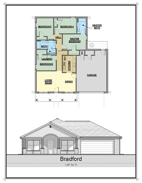 Floor plan for 4 beds, 2 baths, 1337 sqft